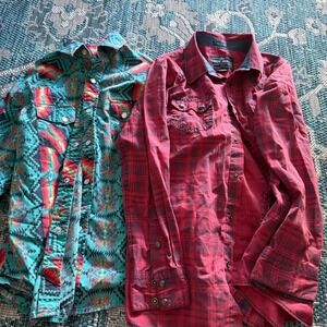 Rock & Roll Denim Cody‎ James Western Shirts Lot Boys Size M Aztec Plaid
